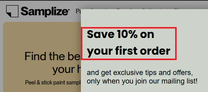 Samplize 10% off on first order